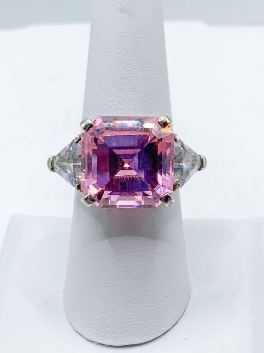 Vintage House of Nikolas Vermeil Asscher Cut Pink Cocktail Ring - Size 7.5